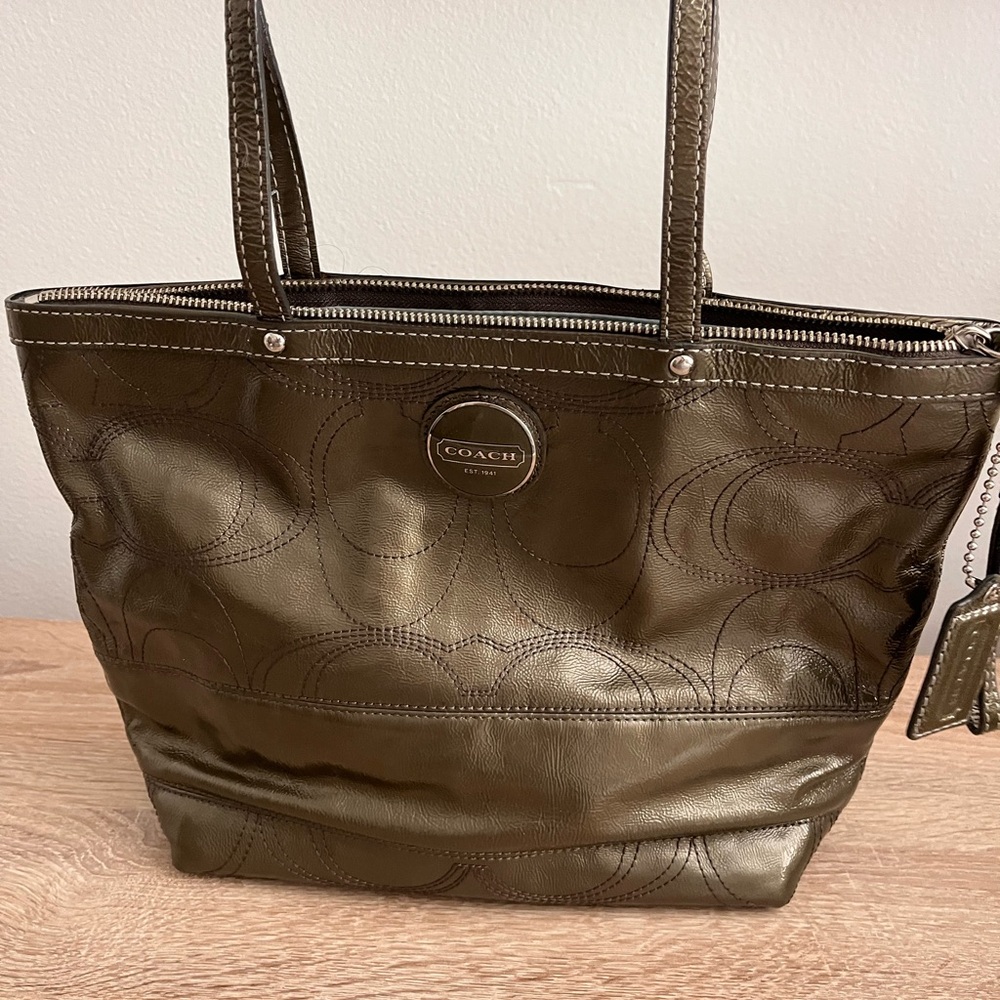 Coach Metallic Olive Tote Bag